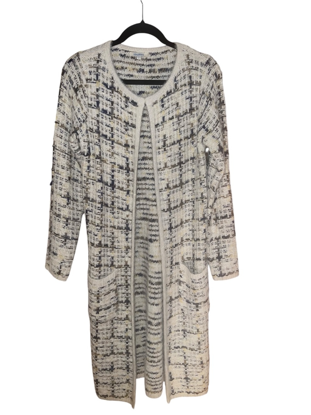 Long Open-Front Knit Cardigan Sweater - Cream multi